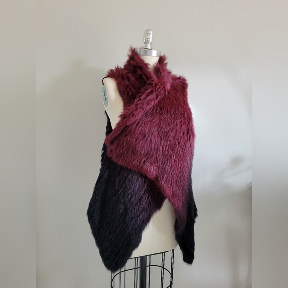 RUDSAK knit rabbit fur vest ombre colour deep red to black - Picture 5 of 12
